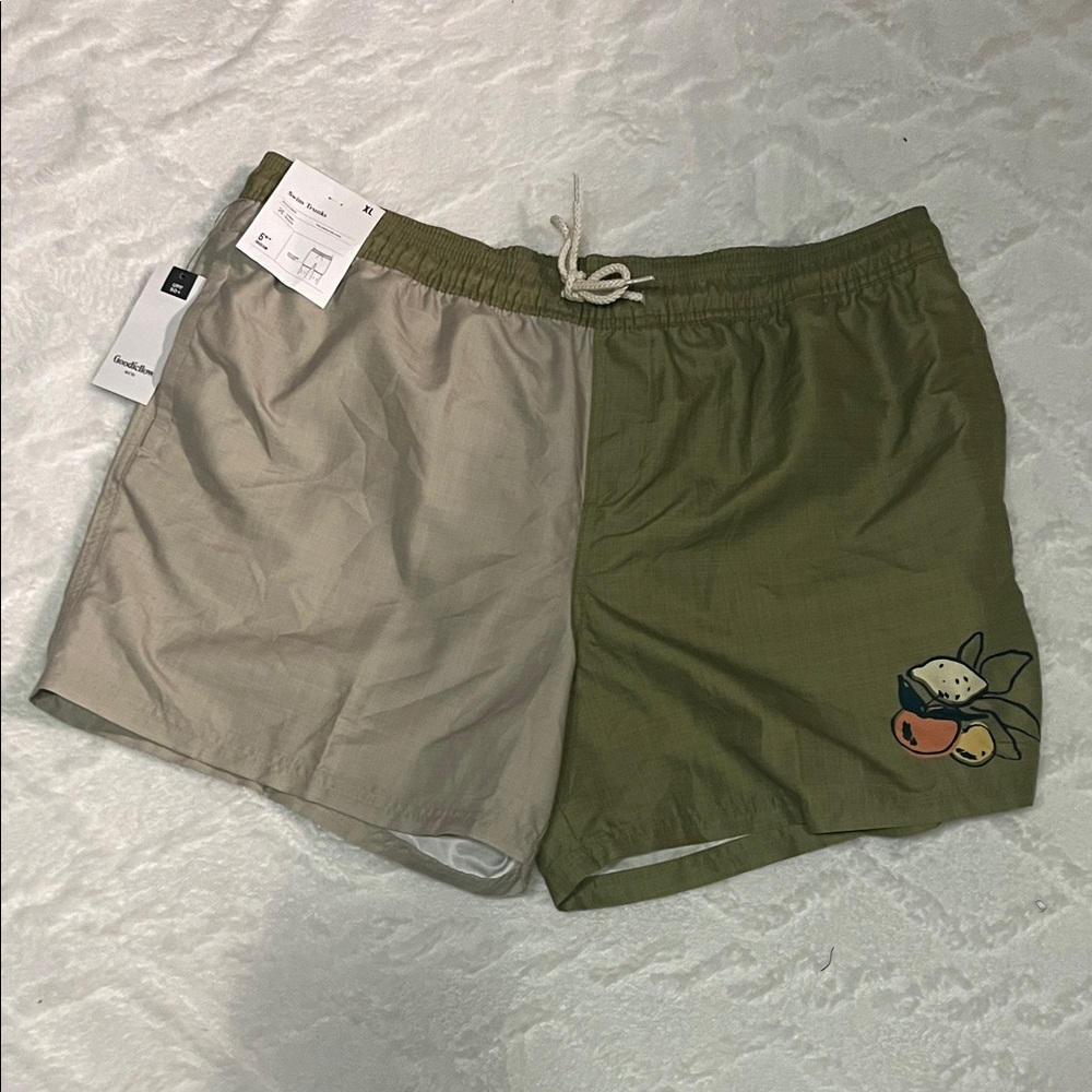 MENS SWIM TRUNKS 🩳 Two-Tone Swim Trunks with Fruit Design